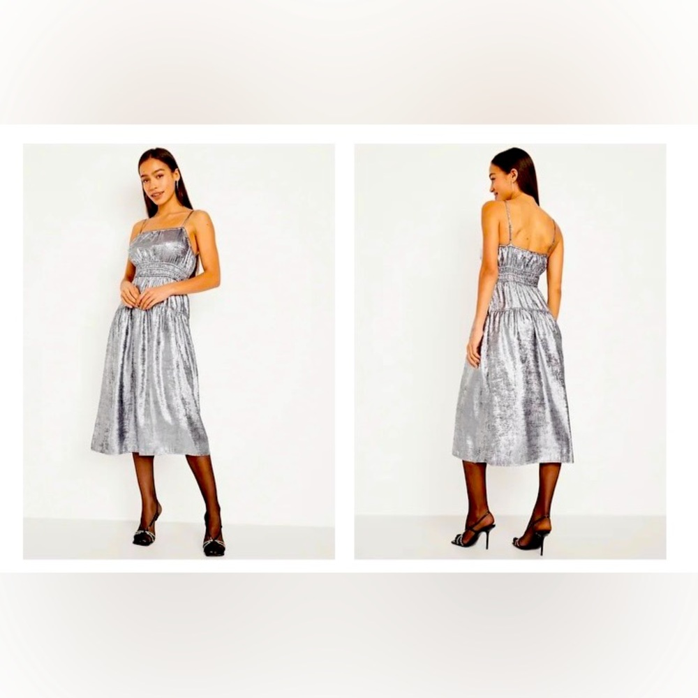 Waist Defining Shiny Silver Party Dress